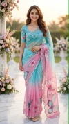 Tew Soft Tabby Digital Print With Embroidery Work Sarees